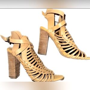 Steve Madden Tan Cutout Heeled Buckle Booties